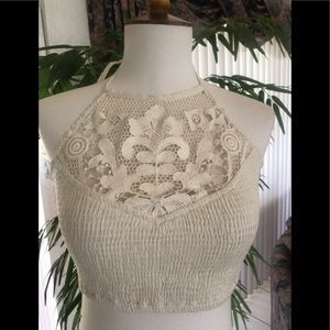 FREE PEOPLE NWOT FP ONE IVORY LACEY HALTER TOP S